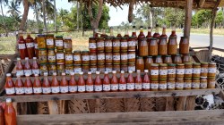 Stånd längs vägen där vi fyllde på förrådet av piri piri-sås