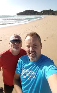 Thomas och jag på en morgonjogg innan vinden friskade i som mest